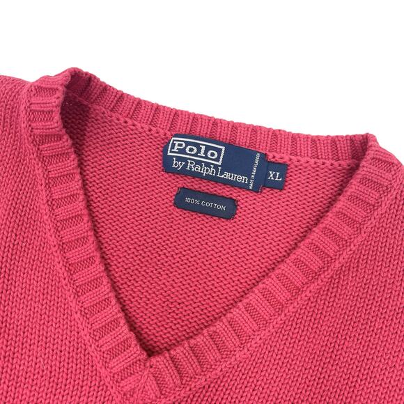 Polo Ralph Lauren Mens VTG Heavyweight Pink Cable Knit Cotton Sweater Vest Sz XL - Picture 8 of 10